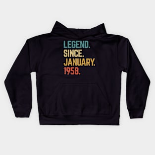 65th Birthday Gift 65 Year Old Legend Since January 1958 Kids Hoodie
